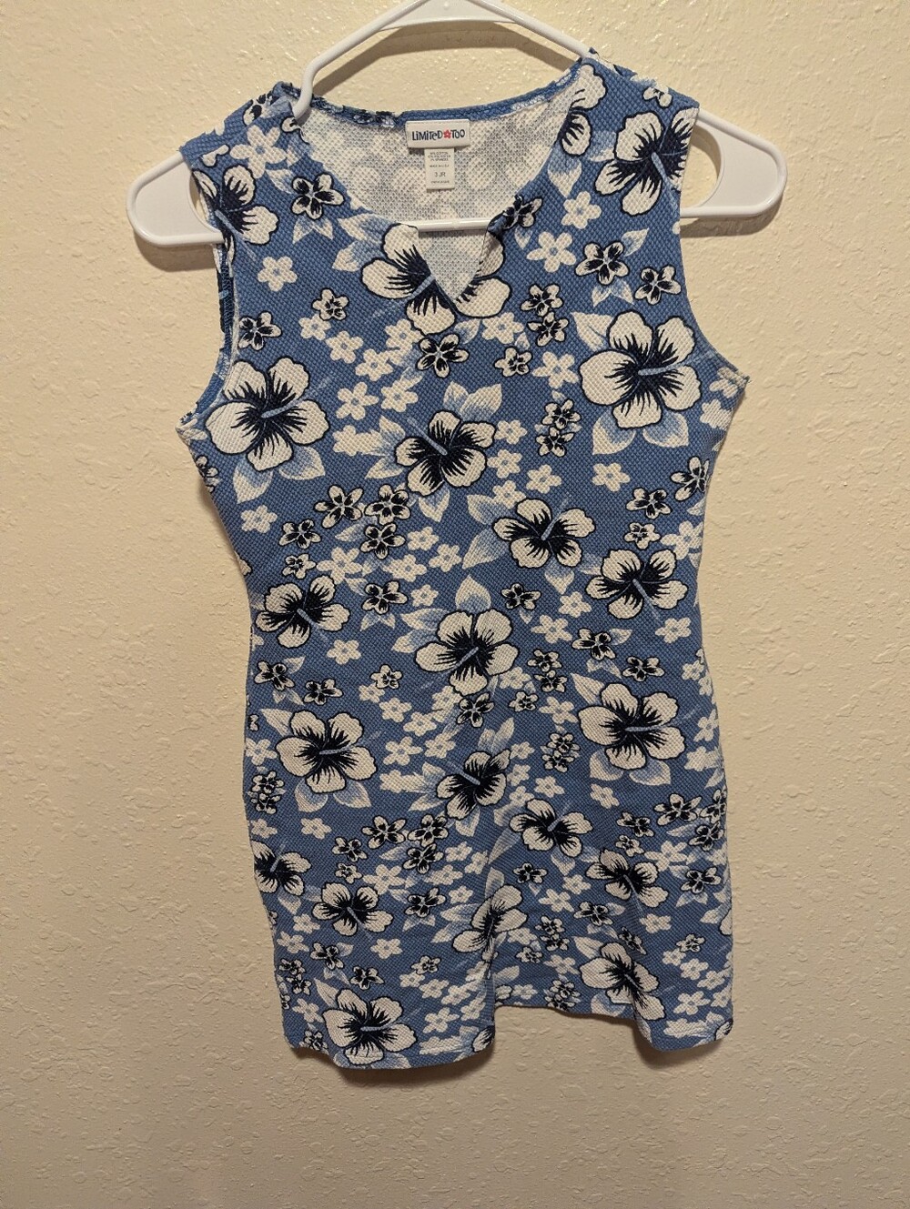 VTG Limited Too Dress Girls Juniors Size 3 Flower Hibiscus Blue White Usa Y2k